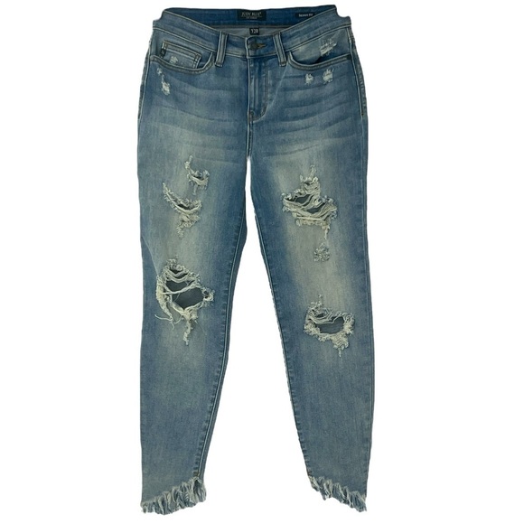 Judy, blue skinny fit, distressed Frayed Jeans SZ 7/28 - Picture 1 of 6
